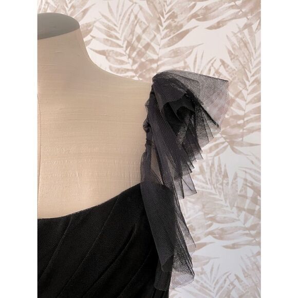 🆕 NWT Alfred Angelo One Shoulder Black Fit-n-Flare Dress Size 6 - Picture 3 of 9